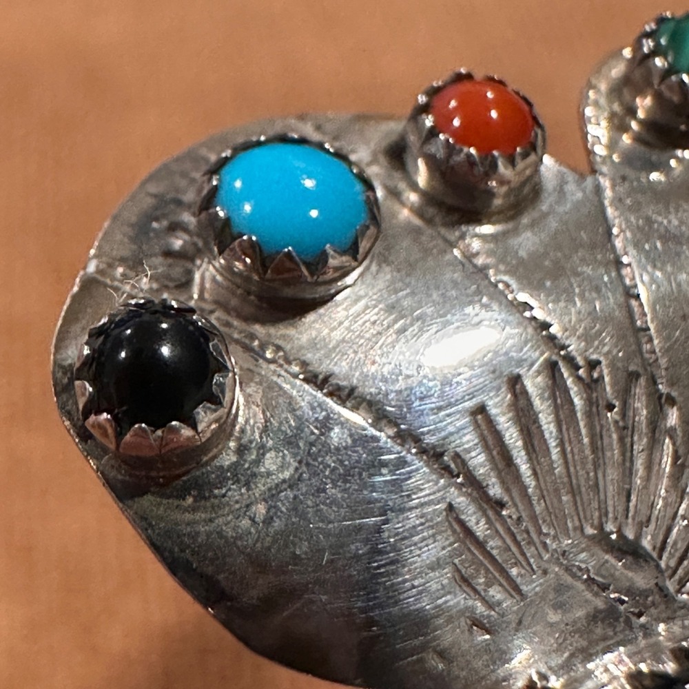 Vintage Sterling Silver Butterfly Pin Signed FY Navajo Turquoise Onyx YAZZIE - Picture 7 of 12